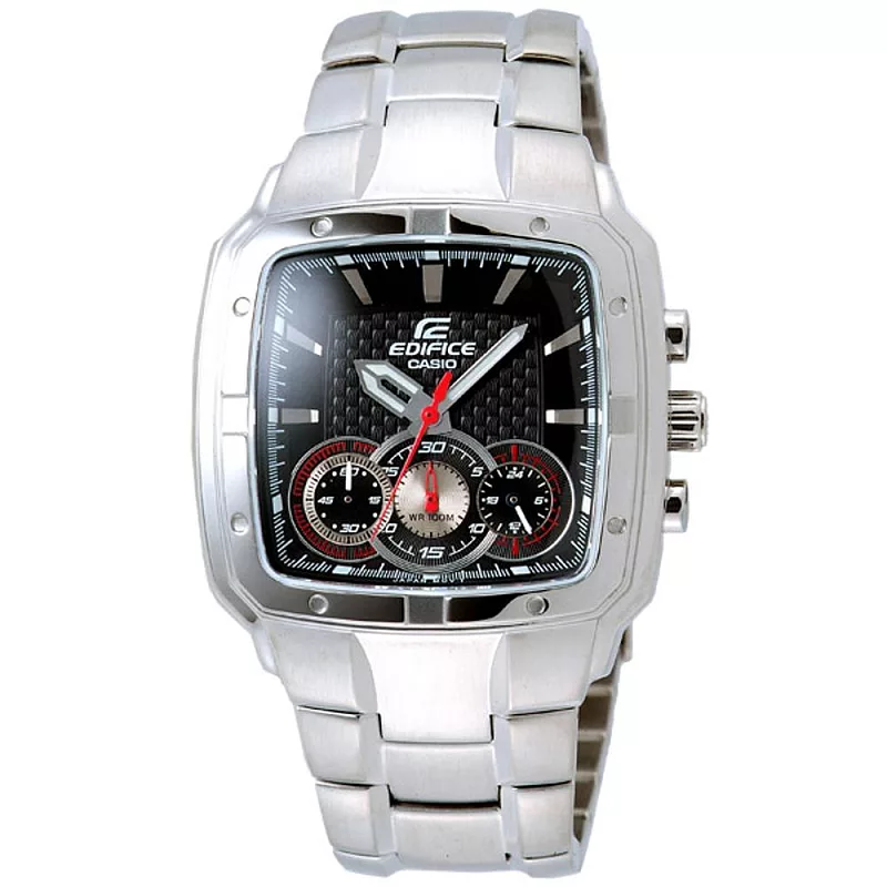 CASIO EDIFICE系列 時尚風潮三眼運動錶-方形款-黑