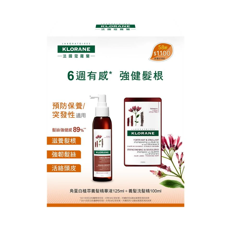 Klorane 蔻蘿蘭 角蛋白植萃養髮精華液推廣組