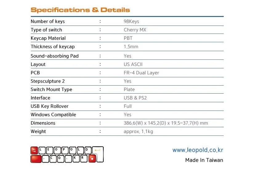 LEOPOLD FC980M PD Mechanical Keyboard Cherry MX Double Shot PBT White/Gray (MX RED / MX BROWN / MX BLUE) - Image 12