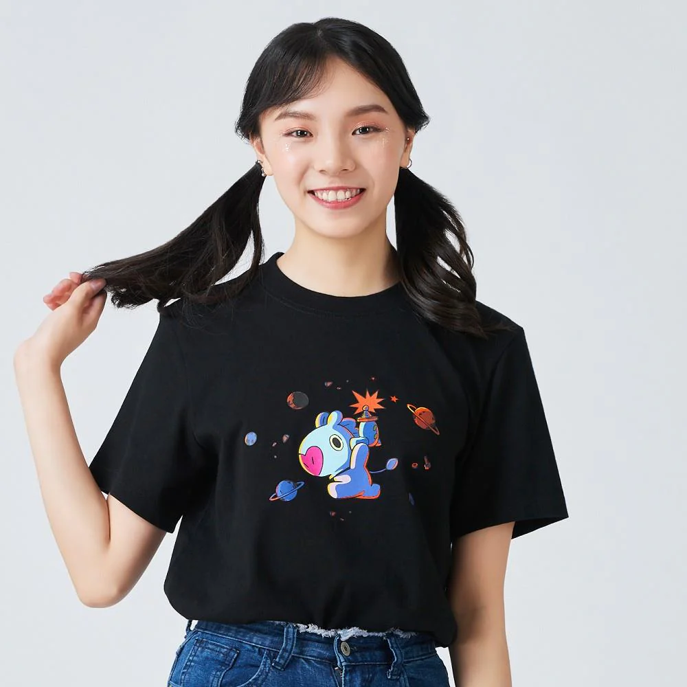 (LINE FRIENDS) BT21 MANG 捍衛宇宙 正圖款短Ｔ（黑／SPACE SQUAD系列）