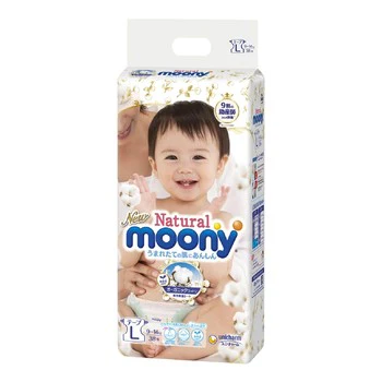 Natural Moony Diaper L - 152 Counts (38 Counts 4 Cases)/Pack