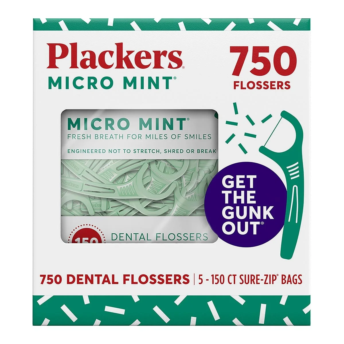 Plackers Dental Floss Micro Mint 750 Counts (150 counts x 5 packs)