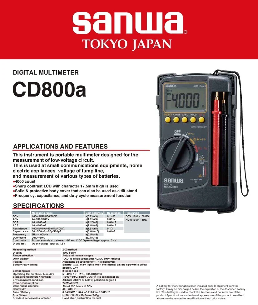 SANWA Digital Multimeter CD-800a CD800A - Image 2